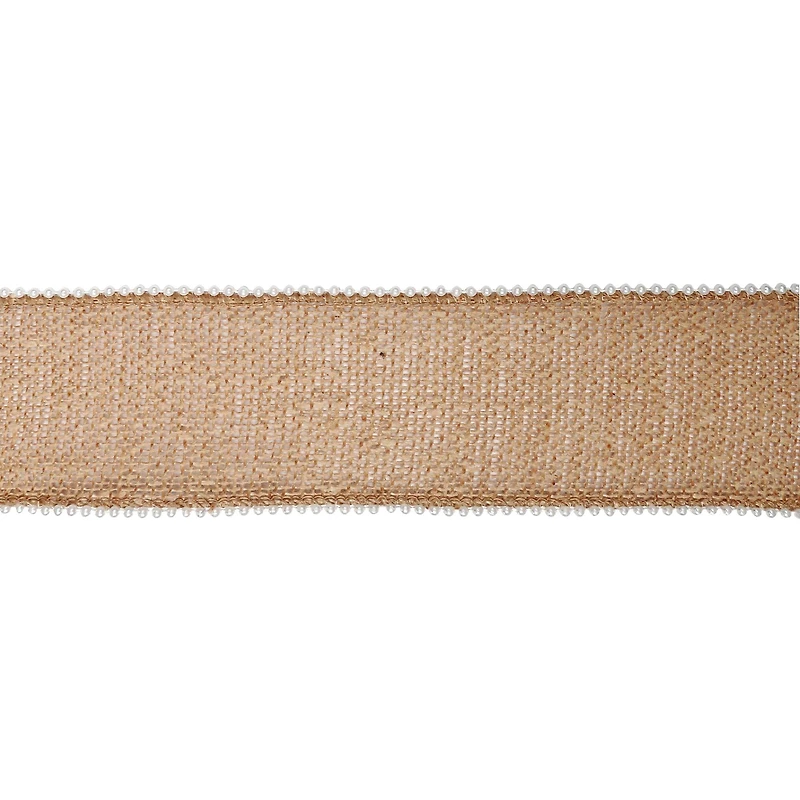 2.5" x 3yd. Burlap & Beaded Wired Ribbon by Celebrate It® Classic