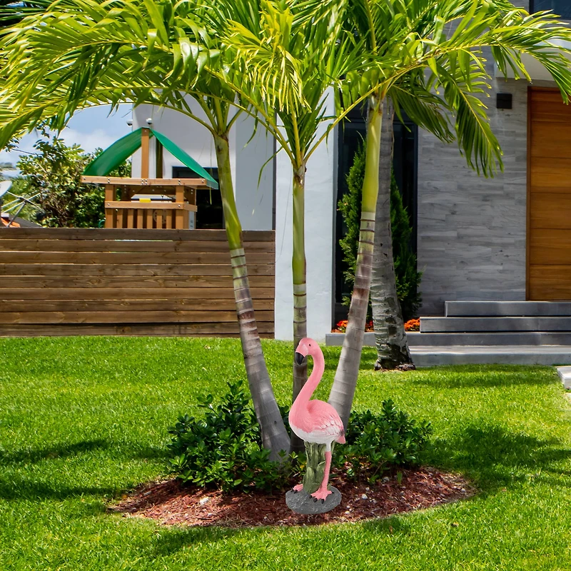 25.5" Pink Standing Flamingo Outdoor Garden Statue