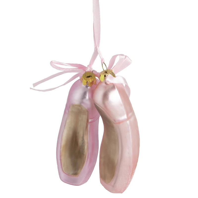 4.5" Pink Ballet Slippers Glass Christmas Ornament