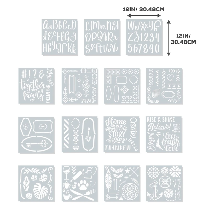 ArtSkills® Plastic Letter Stencil Sets with Designs, Numbers & Phrases, 3ct.