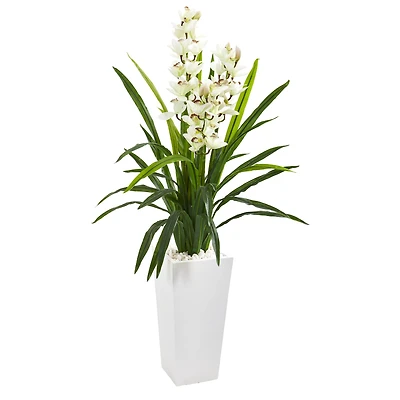 4.5ft. Boat Orchid Plant in Decorative White Tower Planter