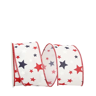 The Ribbon Roll 2.5" x 10yd. Linen Wired Stars America Ribbon