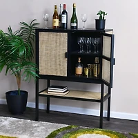Hello Honey® 47" Boho Woven Rattan and Wood Cabinet with Doors, Shelf