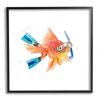 Stupell Industries Goldfish Pet Blue Snorkel Gear Funny Swimming Fish Framed Wall Art