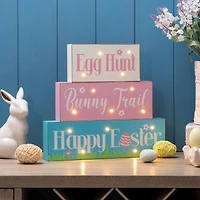 Glitzhome® 12" Easter LED Lighted Wooden & Metal Block Word Sign