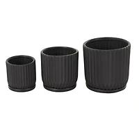 Black Ribbed Textured Ceramic Planter Set