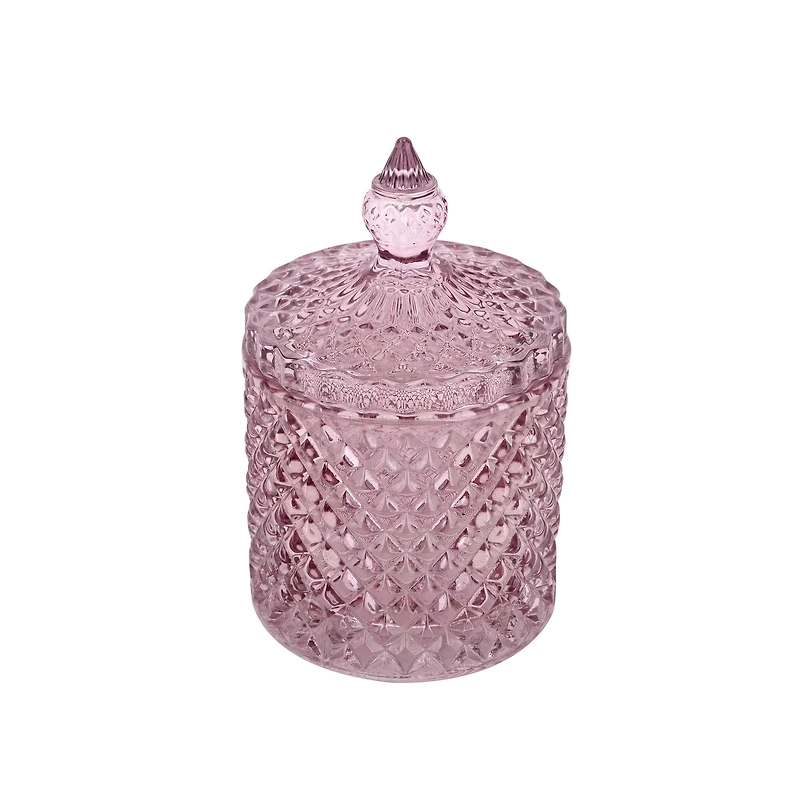 5" Pink Diamond Beveled Glass Container with Lid by Ashland®