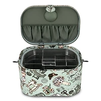 Dritz® Green Sewing Print Small Oval Sewing Basket With Metal Handle