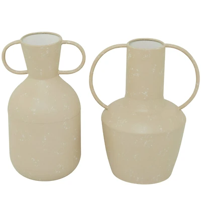 Beige Metal Vase with Handles Set of 2 7", 9"