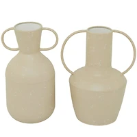 Beige Metal Vase with Handles Set of 2 7", 9"