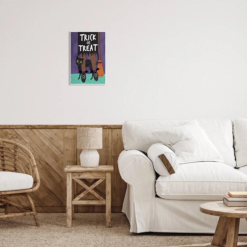 Stupell Industries Trick or Treat Cat & Witch Wall Plaque Art