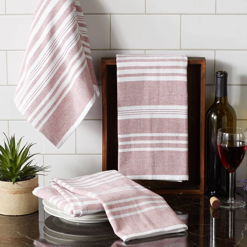 DII® Barn Red Variegated Stripe Terry Dishtowels, 3ct.