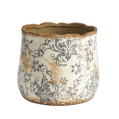 7" Tuscan Ceramic Gray Scroll Planter