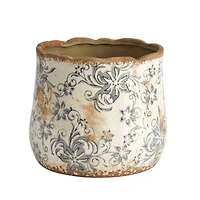 7" Tuscan Ceramic Gray Scroll Planter