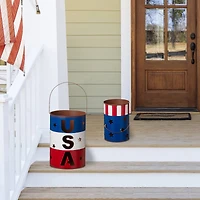 Glitzhome® Metal Patriotic American Bucket Set
