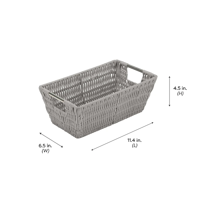 Simplify Small Gray Shelf Storage Rattan Tote Basket