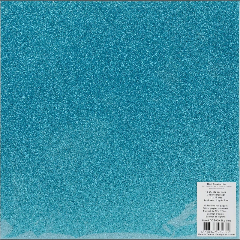 Best Creation 12" x 12" Sky Blue Glitter Cardstock, 15 Sheets