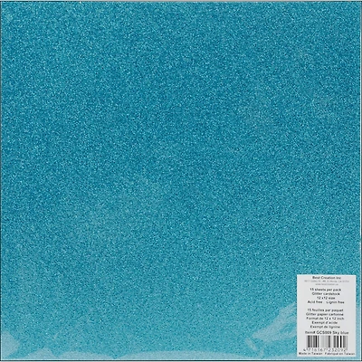 Best Creation 12" x 12" Sky Blue Glitter Cardstock, 15 Sheets