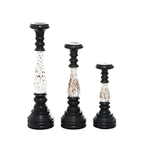 16" Black & White Wood Farmhouse Candlestick Holder Set