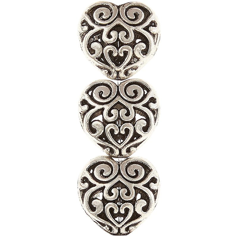 12 Pack:  Silver Plated Filigree Heart Beads, 13mm by Bead Landing™