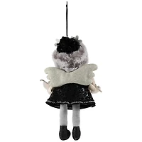 Plush Winter Angel Girl Hanging Christmas Ornament - 8.5" - Gray and Black
