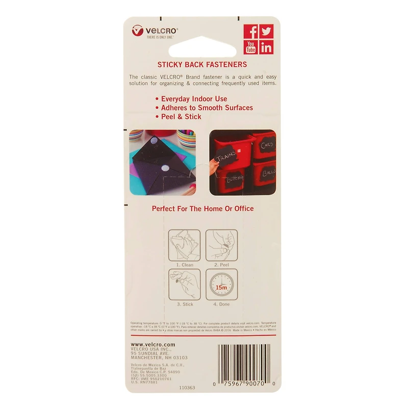 12 Packs: 15 ct. (180 total) VELCRO® Brand Sticky Back White Coins