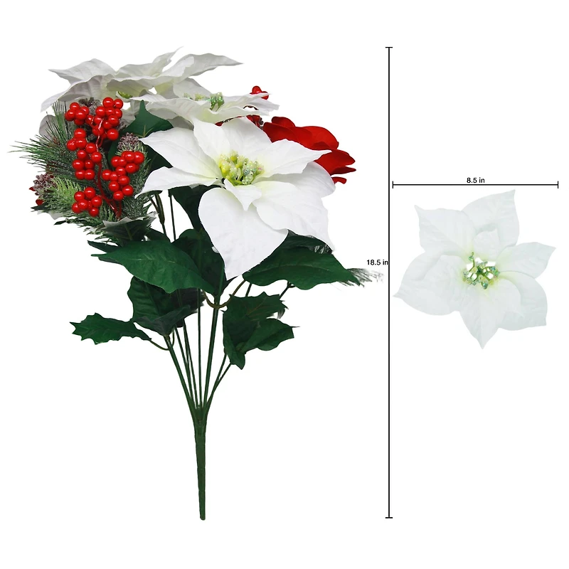 18.5" White Poinsettia & Red Rose Mix Deluxe Bush by Ashland®