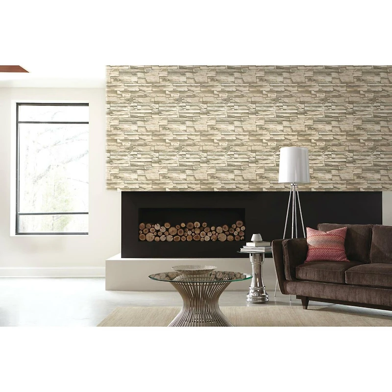 RoomMates Natural Stacked Stone Peel & Stick Wallpaper