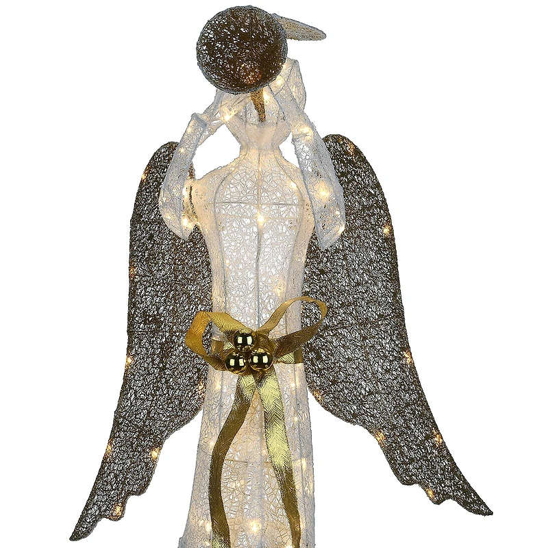 51" Pre-Lit LED Gold & White Trumpeting Angel