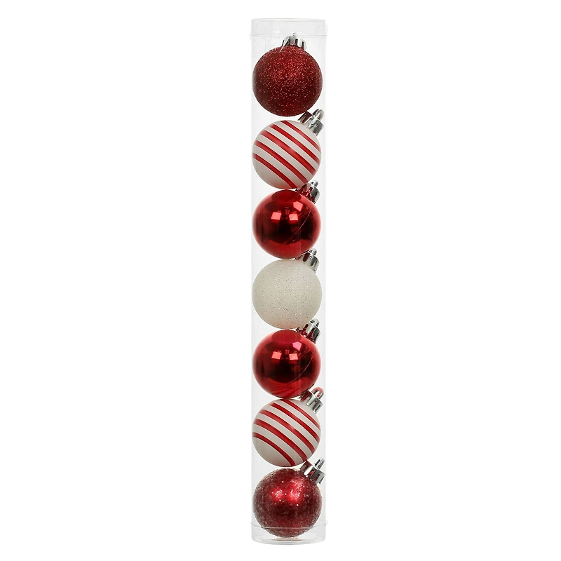 7 Pack 1.5" Red & White Striped Shatterproof Ball Ornaments by Ashland®