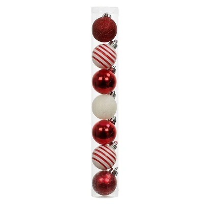 7 Pack 1.5" Red & White Striped Shatterproof Ball Ornaments by Ashland®