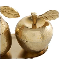 Golden Aluminum Fruit Jars with Matching Leaf Tray Décor Set
