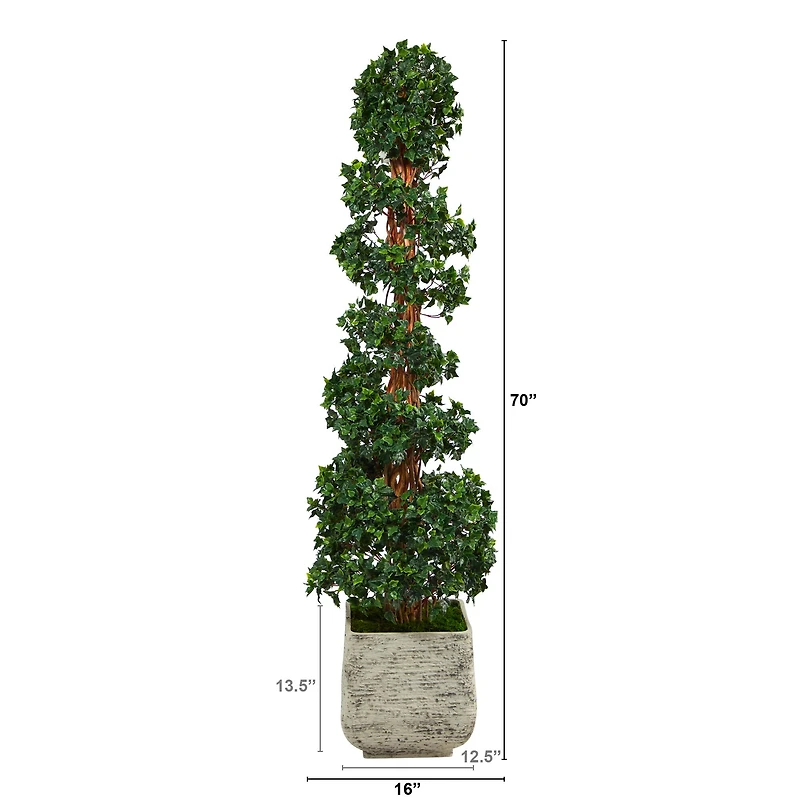 6ft. English Ivy Topiary Spiral Artificial Tree in White Planter UV Resistant (Indoor/Outdoor)