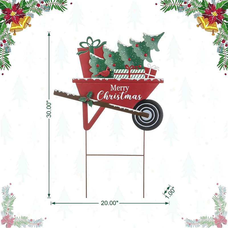 Glitzhome® 2.5ft. Merry Christmas Wagon Metal Yard Stake