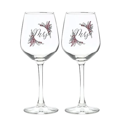 12oz. Mrs. & Mrs. Dried Floral Wine Glass Set