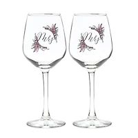 12oz. Mrs. & Mrs. Dried Floral Wine Glass Set