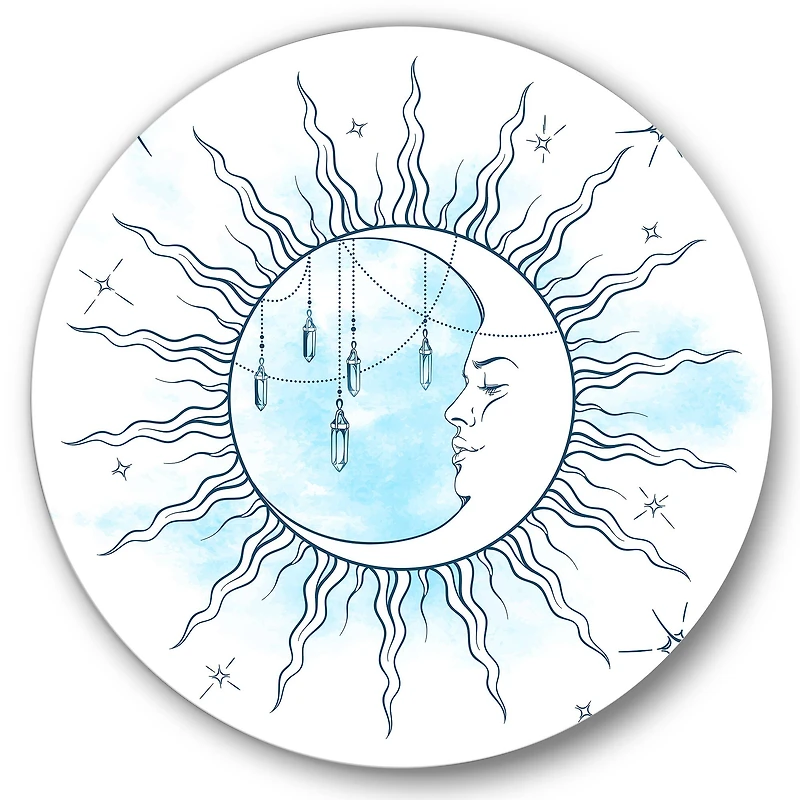 Designart - Blue Crescent Moon With Moonstone Pendants & Stars