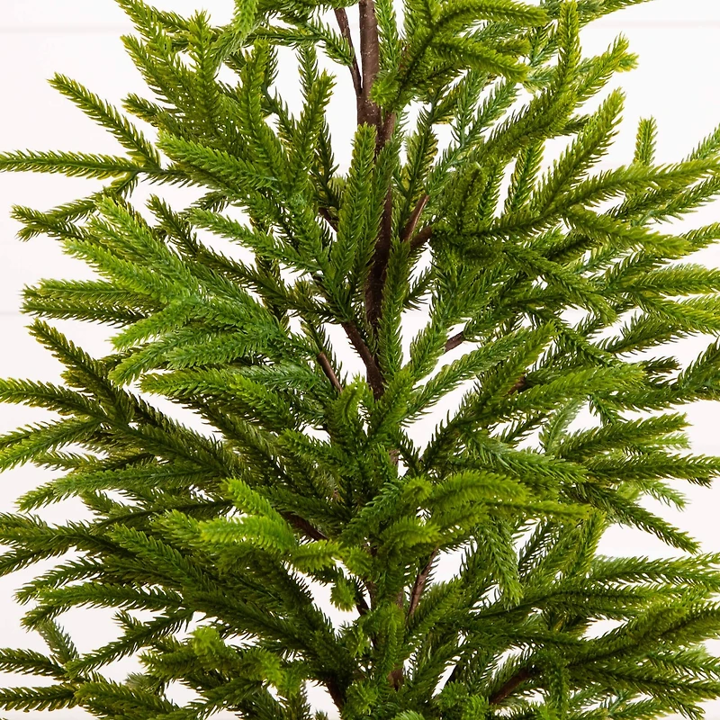 32in. Artificial Real Touch Norfolk Island Pine in Christmas Tin Metal Planter with Natural Look