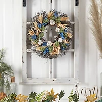 22" Cotton, Eucalyptus, Berries & Pinecones Artificial Fall Wreath