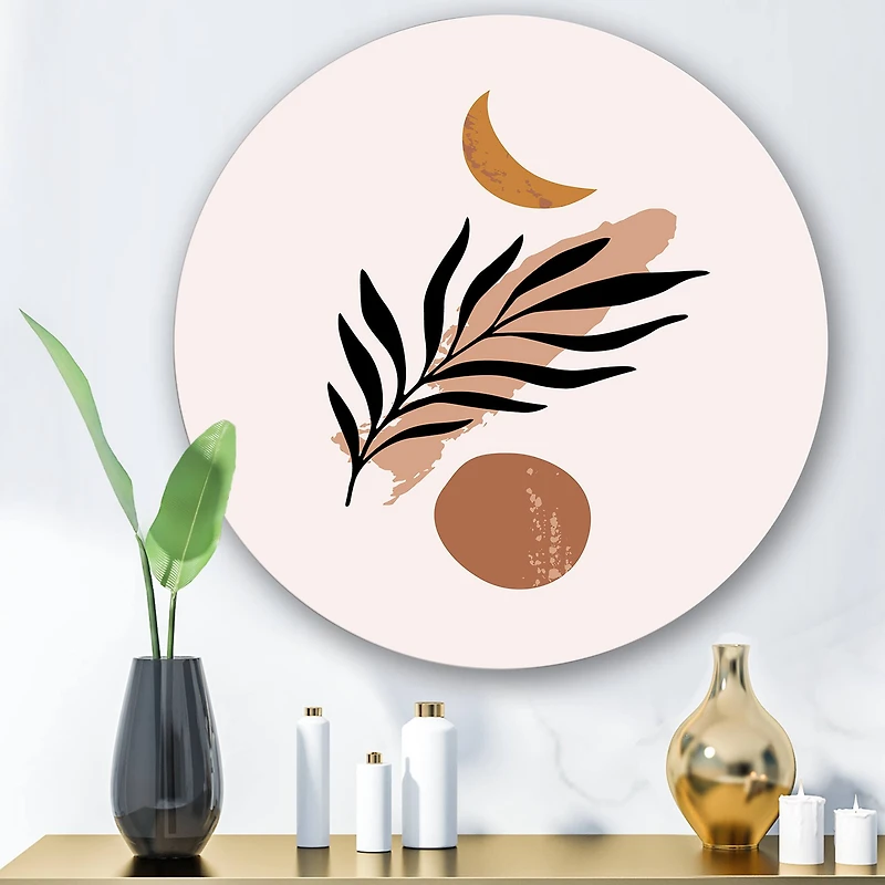 Designart - Abstact Minimal Sun, Moon & Tropical Palm Leaf I