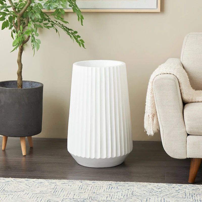 Large White Ribbed Resin Floor Vase