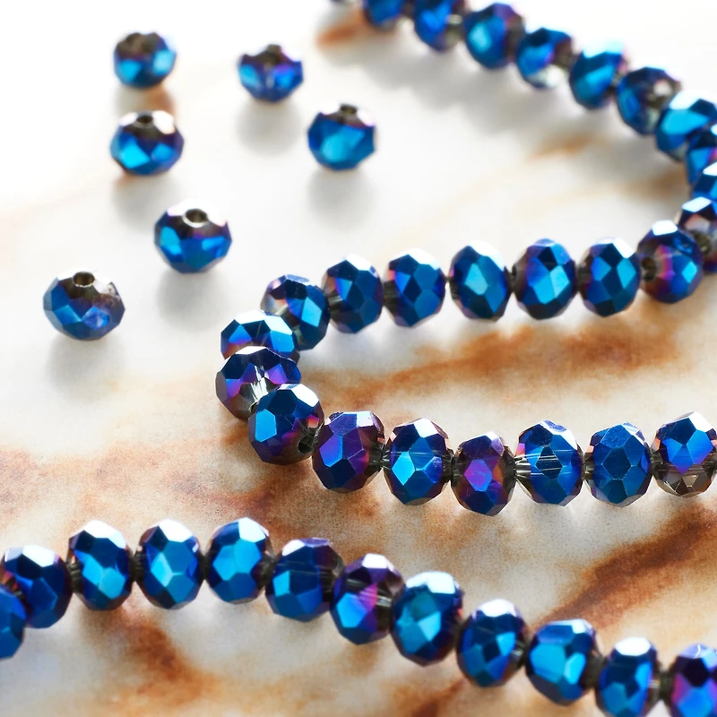 Sapphire Faceted Glass Rondel Beads, 4mm by Bead Landing™