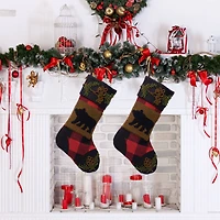 Glitzhome® 22" Red & Black Plaid Bear Stockings, 2ct.