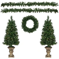 5-Piece Pre-Lit Norwich Pine Artificial Christmas Entryway Set
