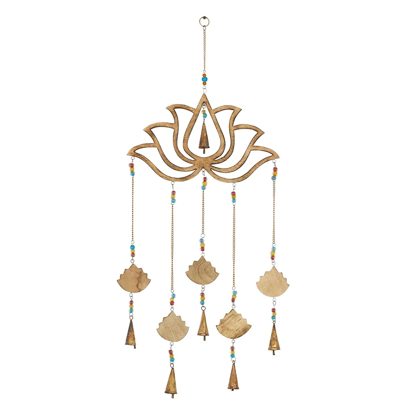 Gold Mango Wood Eclectic Style Windchime, 15" x 30"