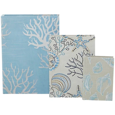 Light Blue Nature Print Canvas Faux Book Box Set