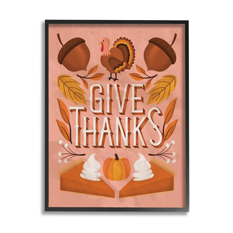 Stupell Industries Give Thanks Botanical Pumpkin Desserts Framed Giclee Art
