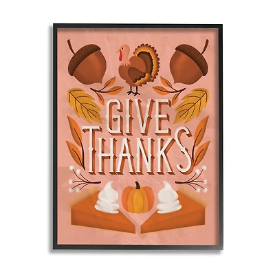 Stupell Industries Give Thanks Botanical Pumpkin Desserts Framed Giclee Art