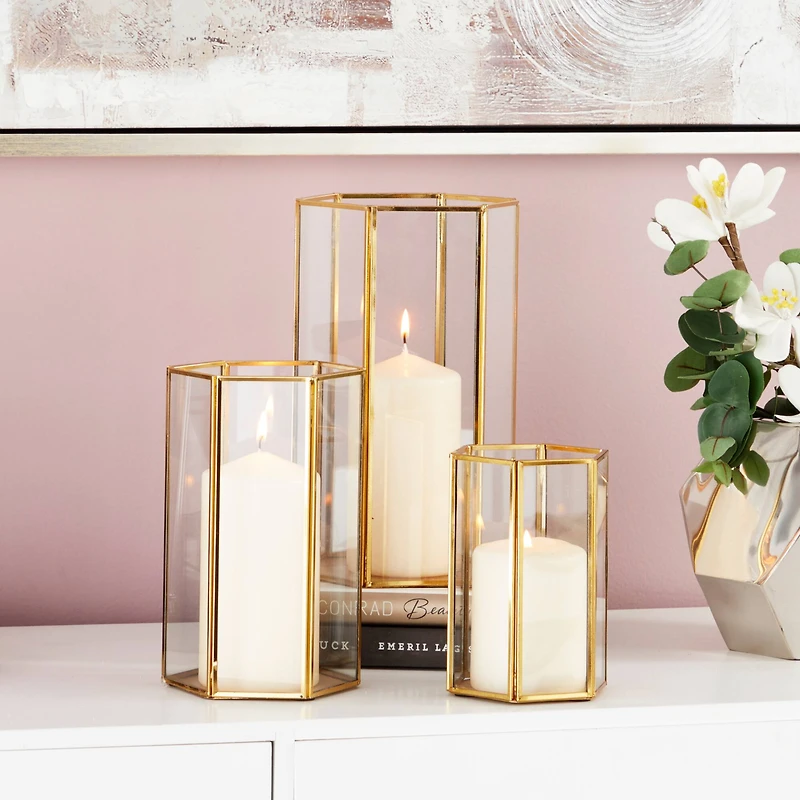CosmoLiving by Cosmopolitan Gold Glass Modern Lantern Set