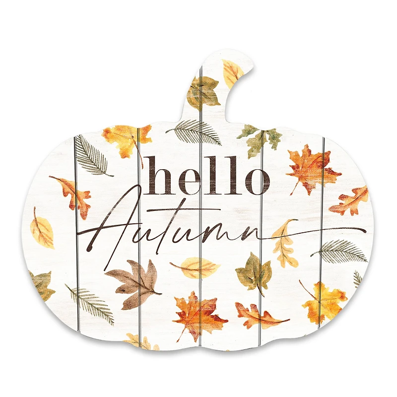 Hello Autumn Pumpkin Shaped Wood Wall Hanging